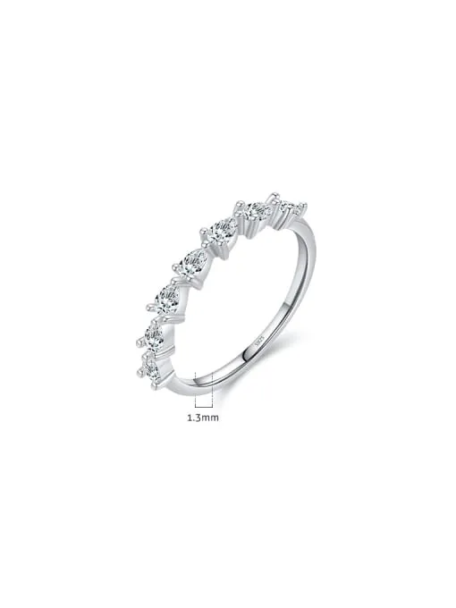 Dainty Sideways Pear Ring, Tiny Cubic Zirconia Waterdrop .925 Sterling Silver Front Eternity Ring