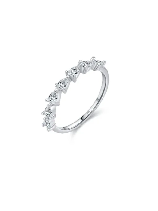 Dainty Sideways Pear Ring, Tiny Cubic Zirconia Waterdrop .925 Sterling Silver Front Eternity Ring