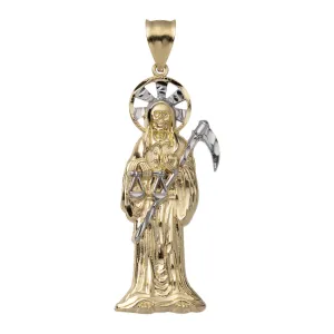 Diamond-Cut Santa Muerte Angel of Death Pendant 10K Yellow Gold