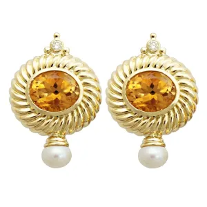 Earrings-Citrine, Pearl and Diamond  (1716E)