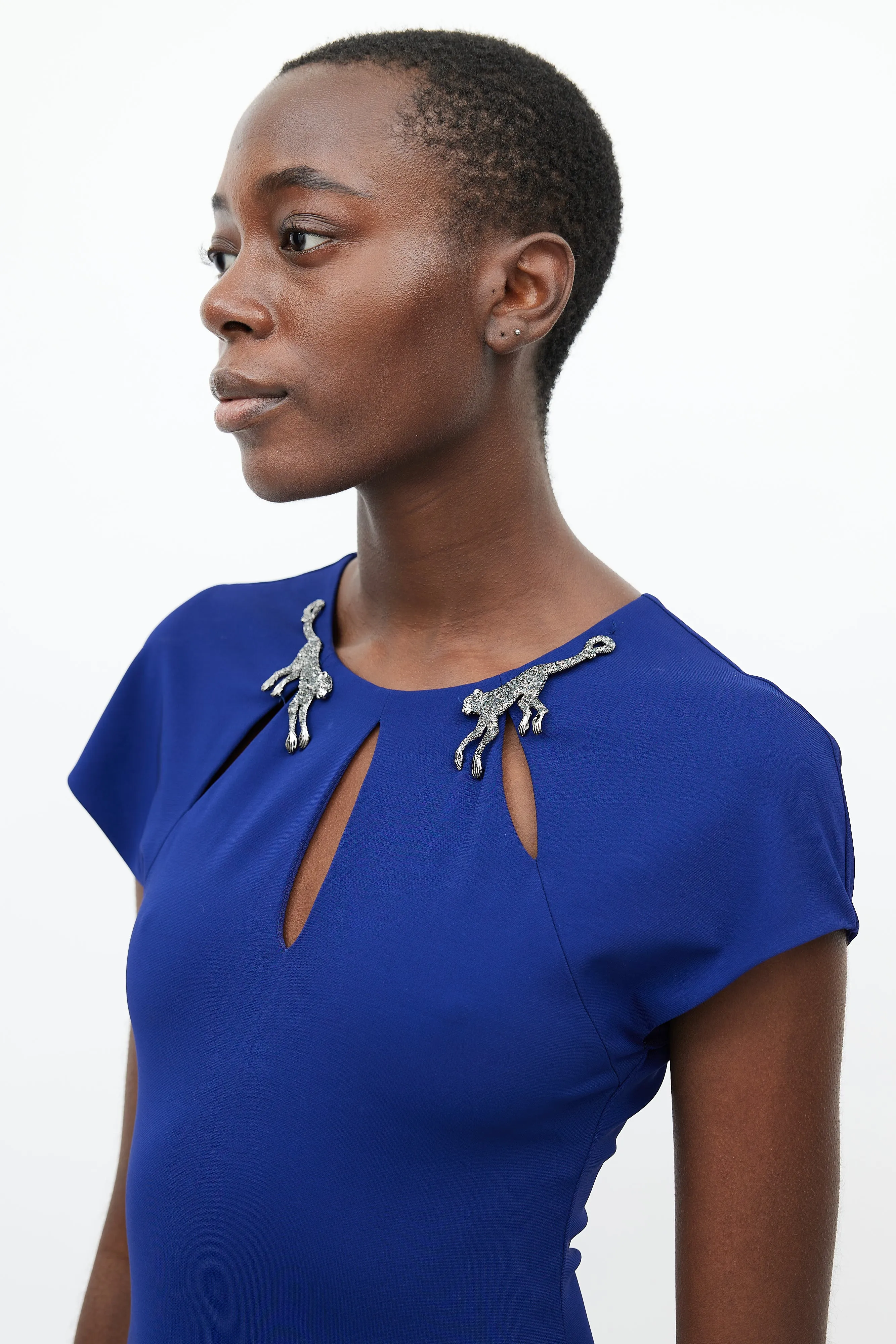 Electric Blue Brooch Shift Dress