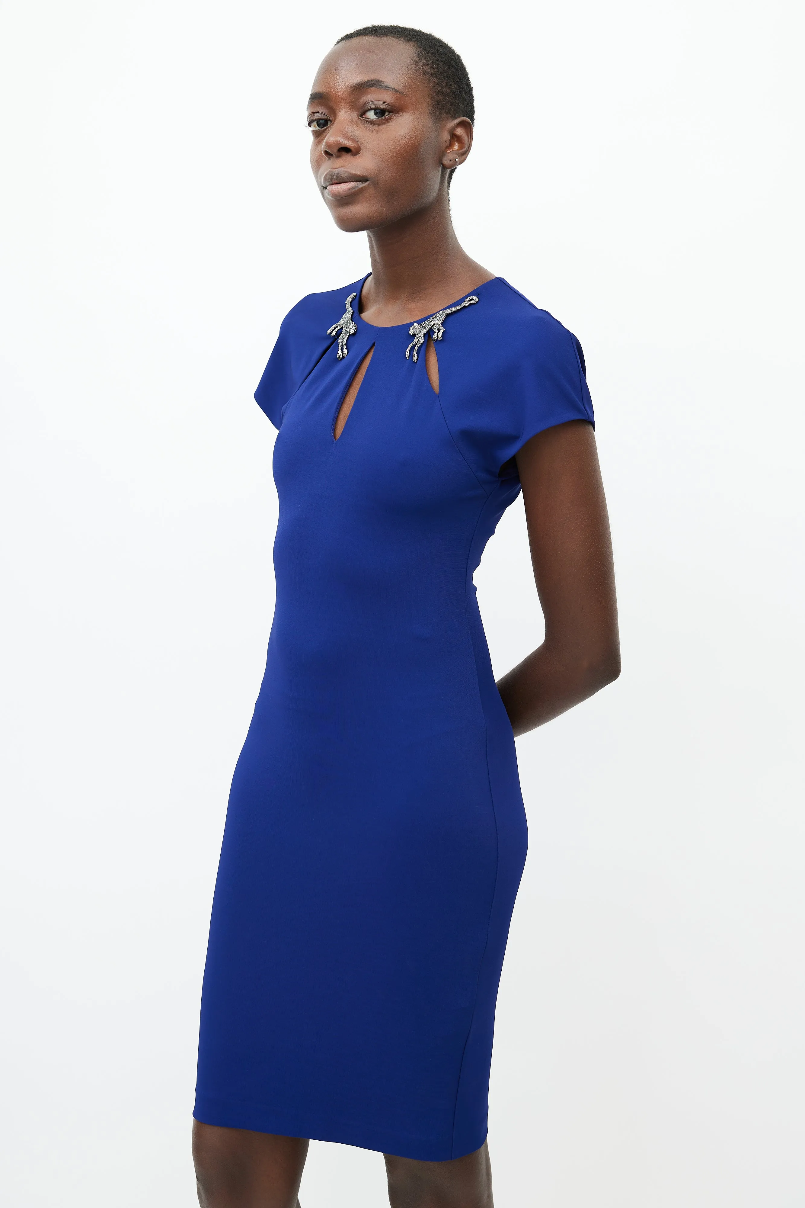 Electric Blue Brooch Shift Dress