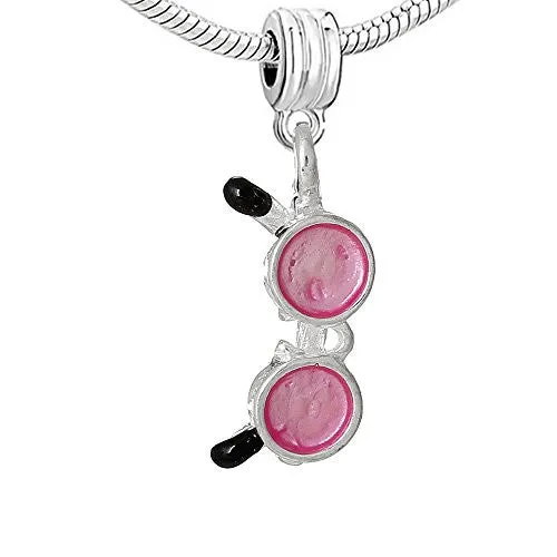 Enamel Pink Sun Glasses Charm Bead Compatible with European Snake Chain Charm Bracelet