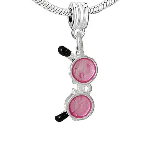 Enamel Pink Sun Glasses Charm Bead Compatible with European Snake Chain Charm Bracelet