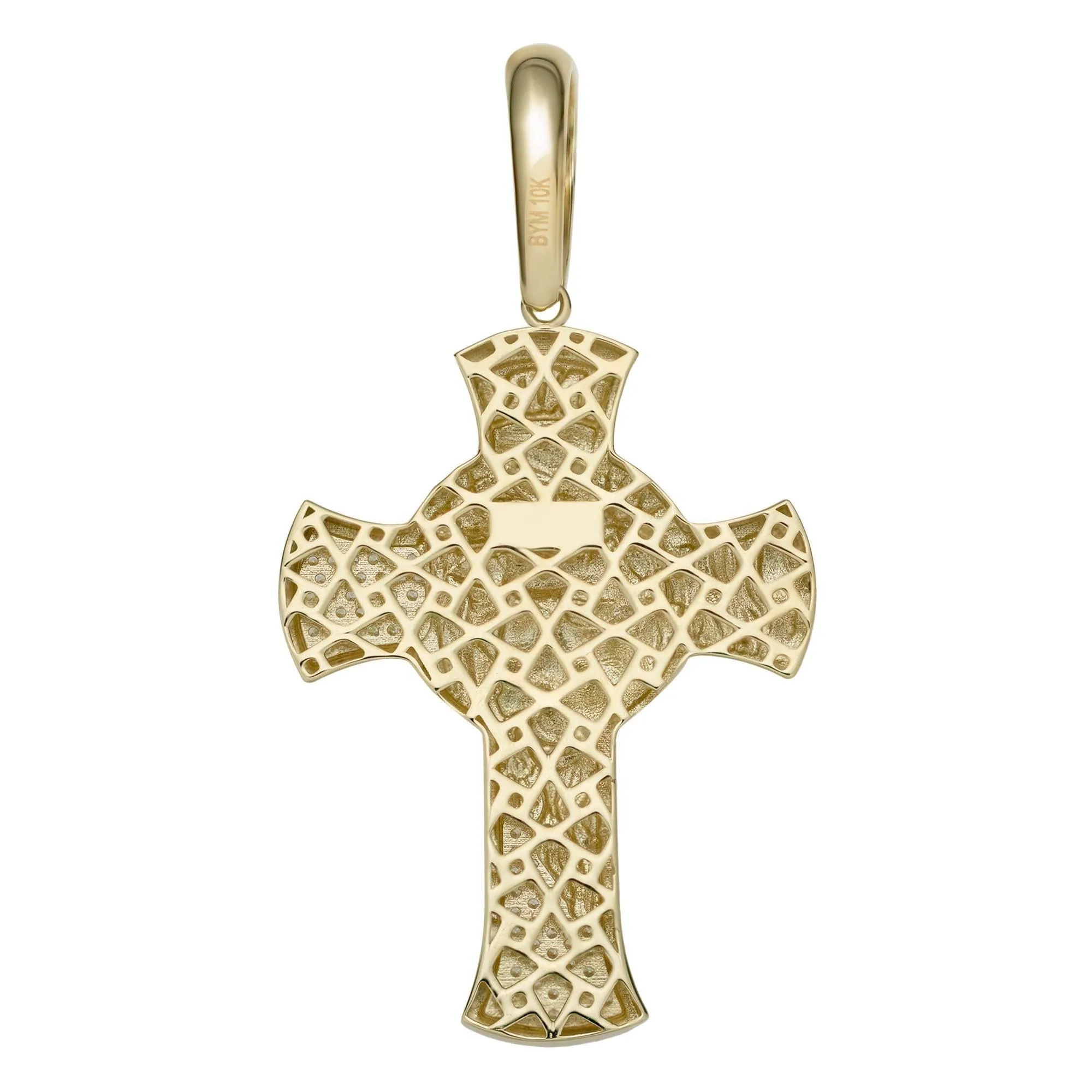 Face of Jesus Cross Two Tone Pendant Solid 10K Yellow Gold