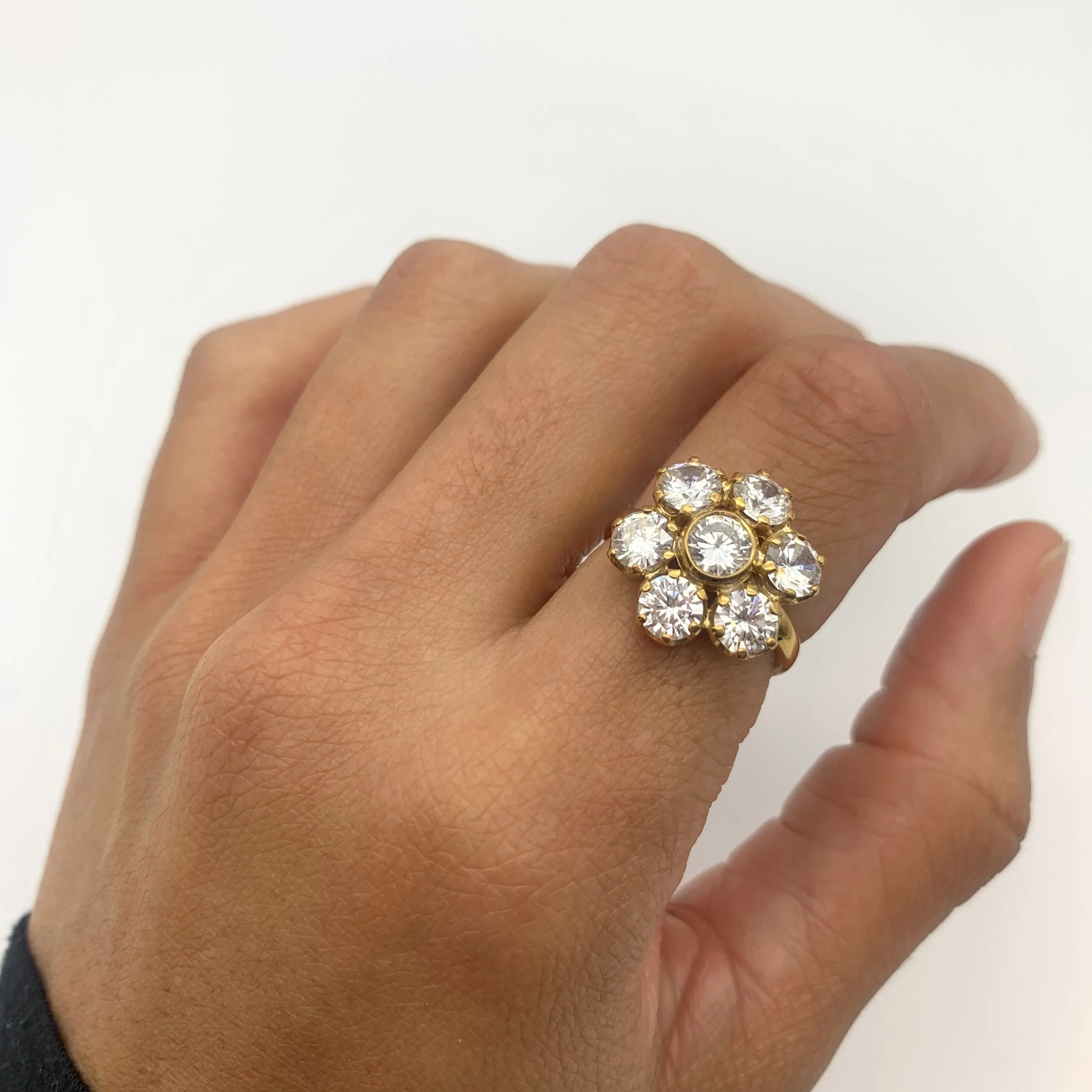 Flower Diamond Ring - Gold Diamond Ring - Sparkly Cocktail Ring