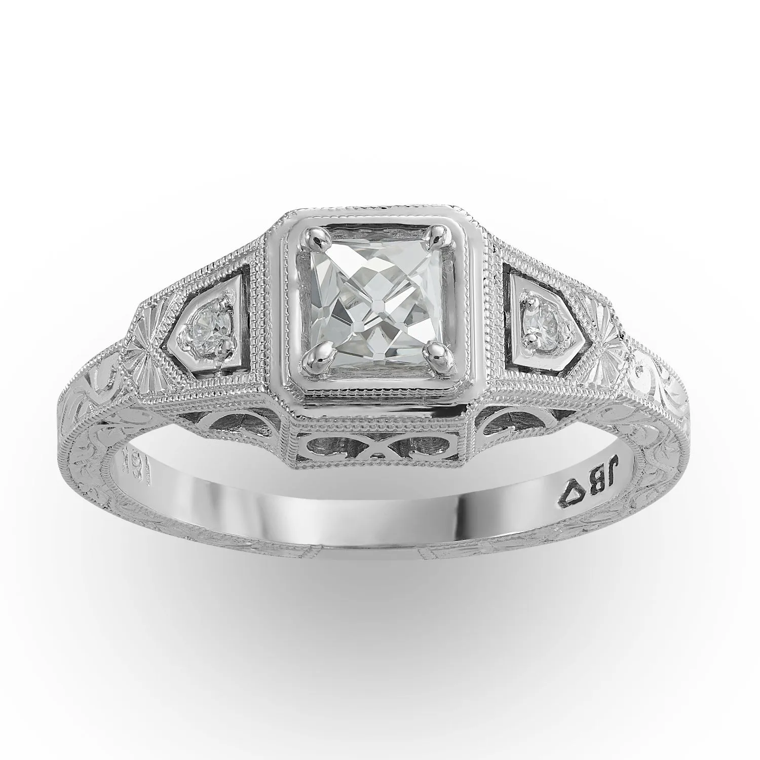 French Cut Diamond in Engraved Ring