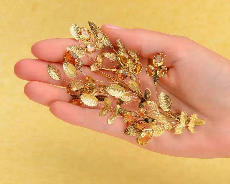 Georgian Citrine Trembler Floral Spray Brooch