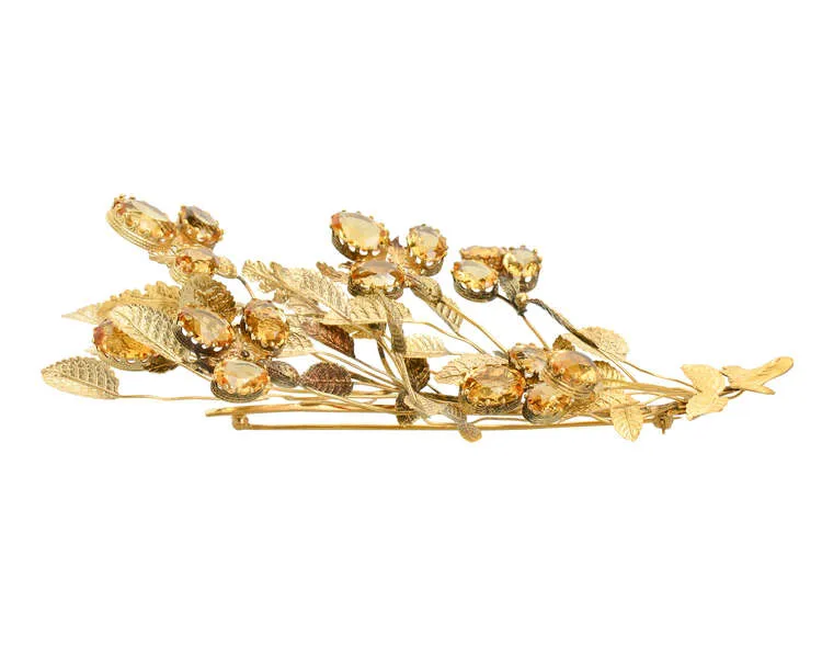 Georgian Citrine Trembler Floral Spray Brooch