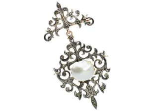 Georgian Mabe Pearl Diamond Pendant Brooch