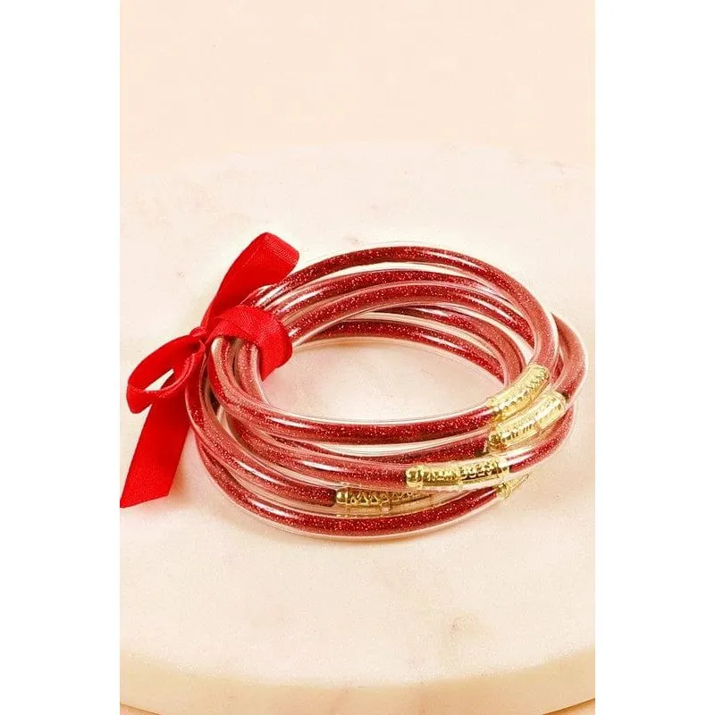 Glitter Jelly Tube Stack Satin Bow Bracelet