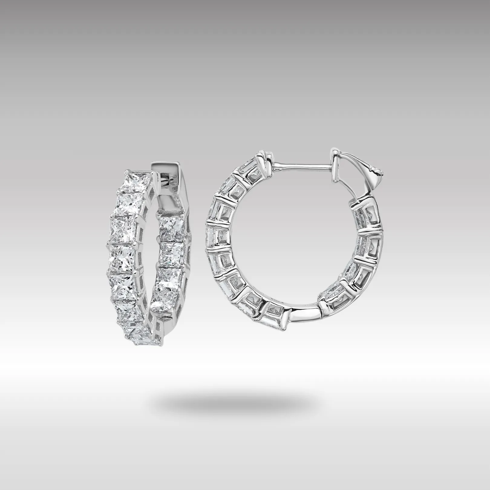 Gold Inside/Outside Cert Lab Grown VS DEF Princess Diamond Hoop Earrings - Model EM10707C-WLD