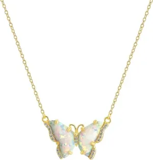 Golden Opal Crystal Butterfly Necklace