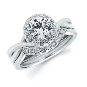 Halo Bridal: 1/4 Ctw. Diamond Halo Split Shank Semi Mount available for 1 Ct. Round Center Diamond in 14K White & Rose Gold