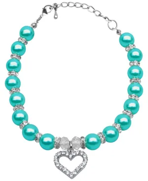 Heart and Pearl Necklace Aqua Md (8-10)