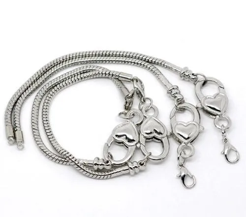 Heart Lobster Clasp Charm Bracelet Silver Tone (6.0")