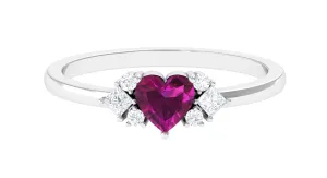 Heart Shape Rhodolite Ring with Diamond Stones