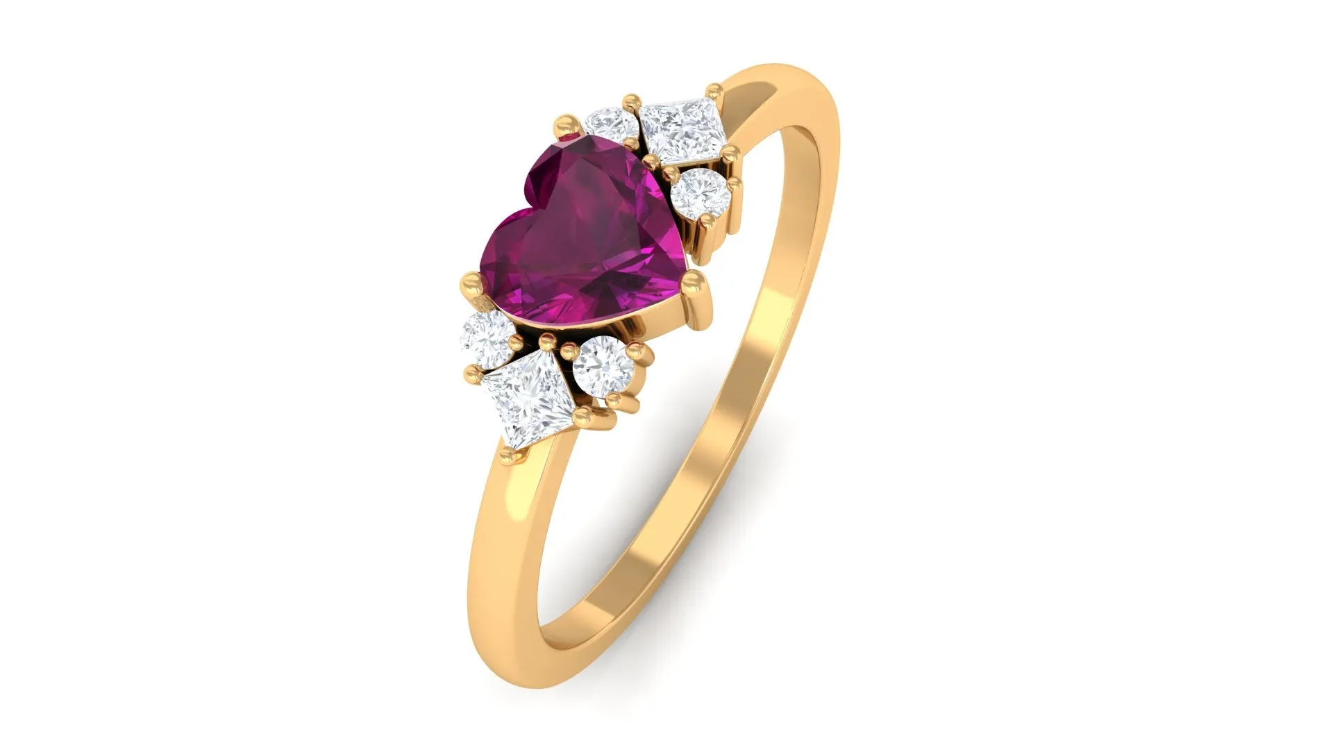 Heart Shape Rhodolite Ring with Diamond Stones