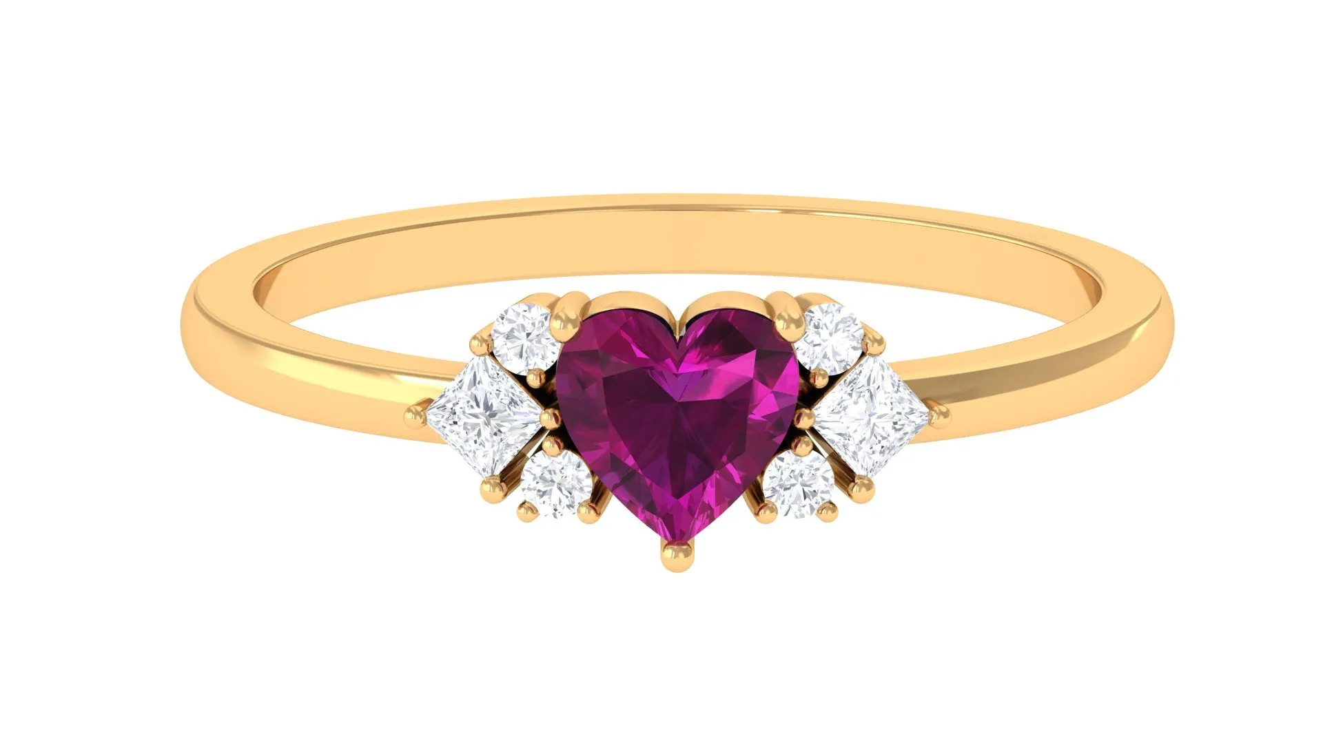 Heart Shape Rhodolite Ring with Diamond Stones