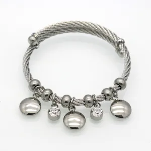 High Polish Smooth Cabochon Charms Bracelets Adjustable Expandable Stainless Steel Wire Bangles For Women Fine Jewelry