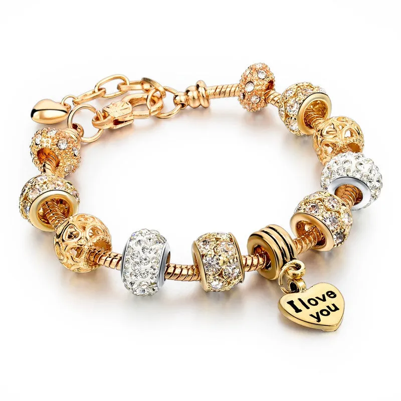 High Quality Heart Charm Bracelets For Women Snake Chain Gold Plated Bracelets & Bangles Fashion Jewelry