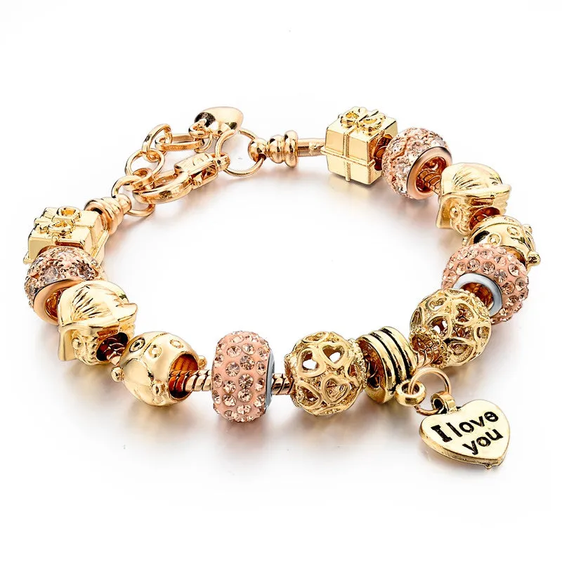 High Quality Heart Charm Bracelets For Women Snake Chain Gold Plated Bracelets & Bangles Fashion Jewelry