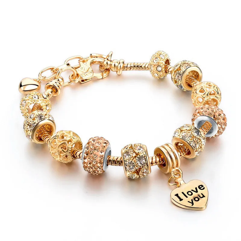 High Quality Heart Charm Bracelets For Women Snake Chain Gold Plated Bracelets & Bangles Fashion Jewelry