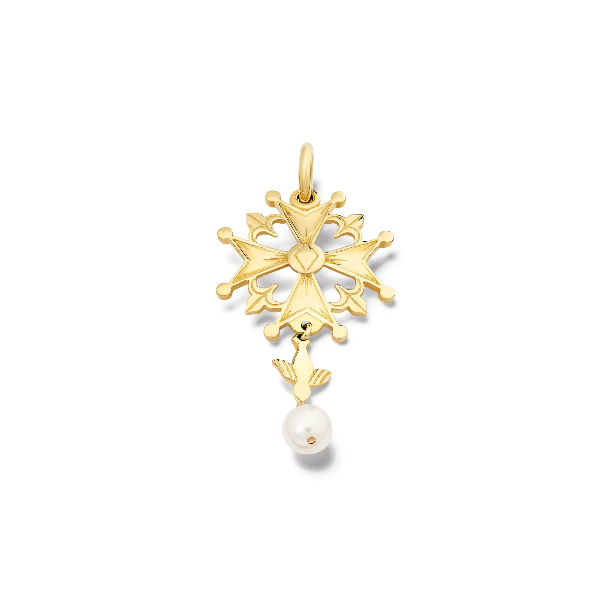 Huguenot Large Cross Pendant Yellow Gold - Pearl