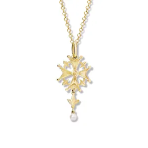 Huguenot Large Cross Pendant Yellow Gold - Pearl