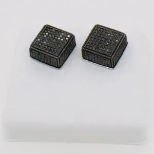 Jumbo Real Black Diamond Cube Hip Hop Earrings .81cttw .925 Sterling Silver