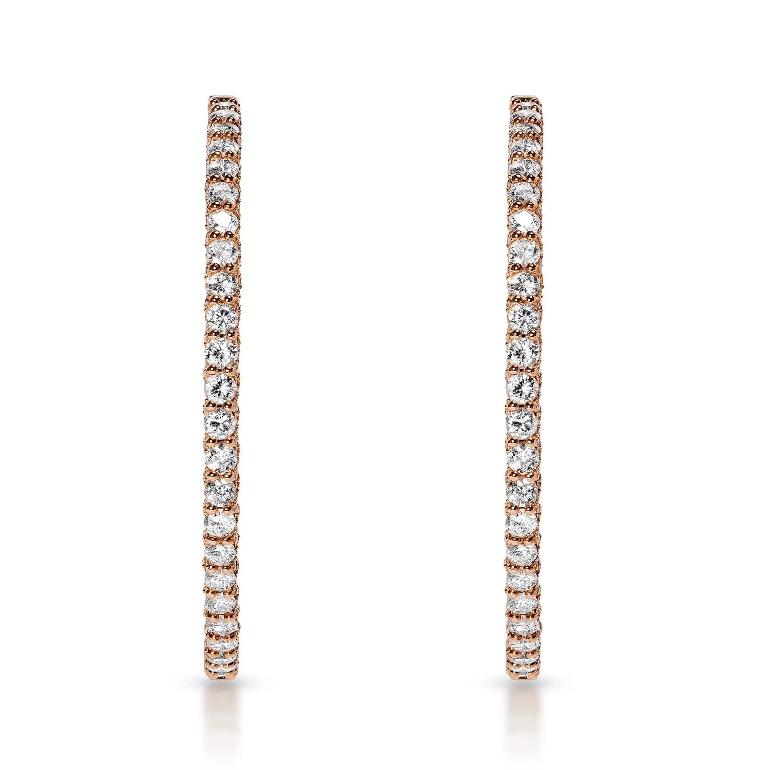 Keyla Encrusted wave 1.75 inch diameter 9 Carat Round Brilliant Diamond Hoop Earrings in 14k Rose Gold