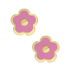 Kiddie Kraft 14KT Gold Pink Flower Earrings