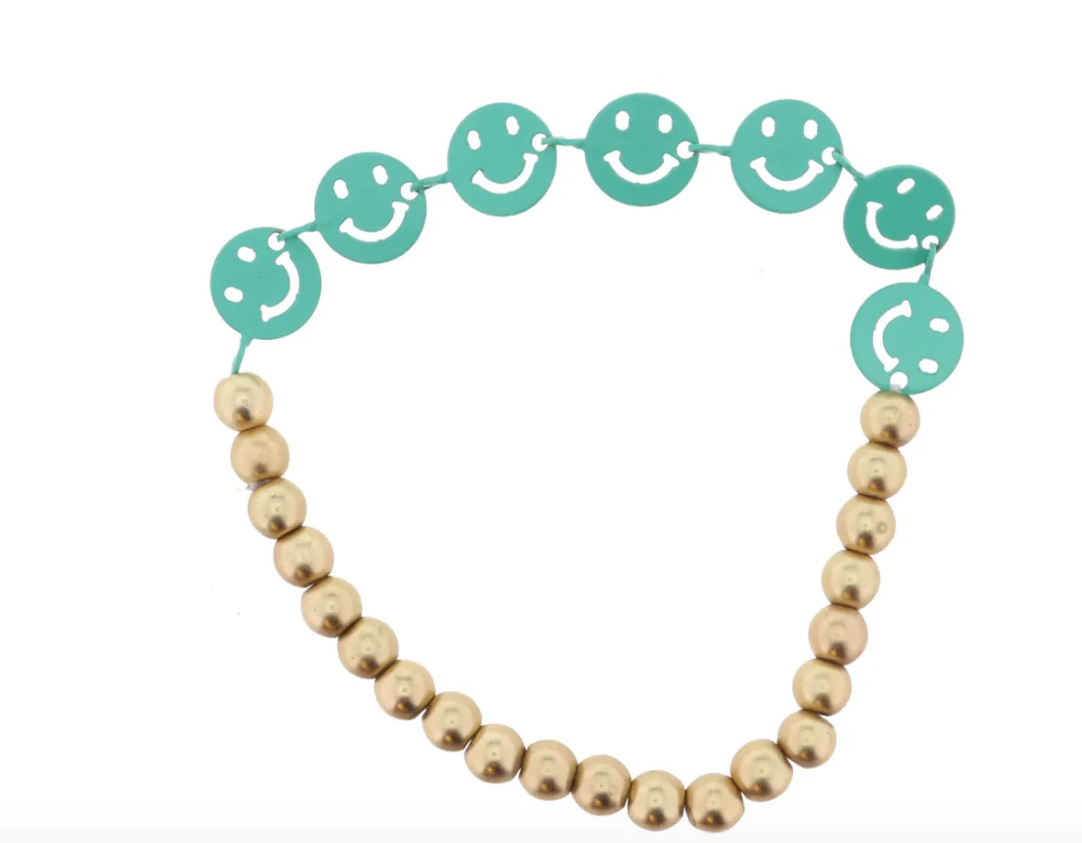 Kids Teal Metal Happy Faces Bracelet