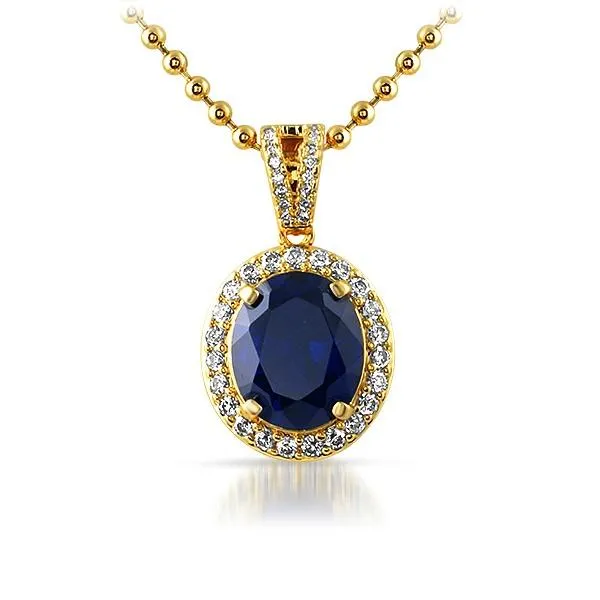 Lab Made Sapphire Gem Oval Cut Pendant