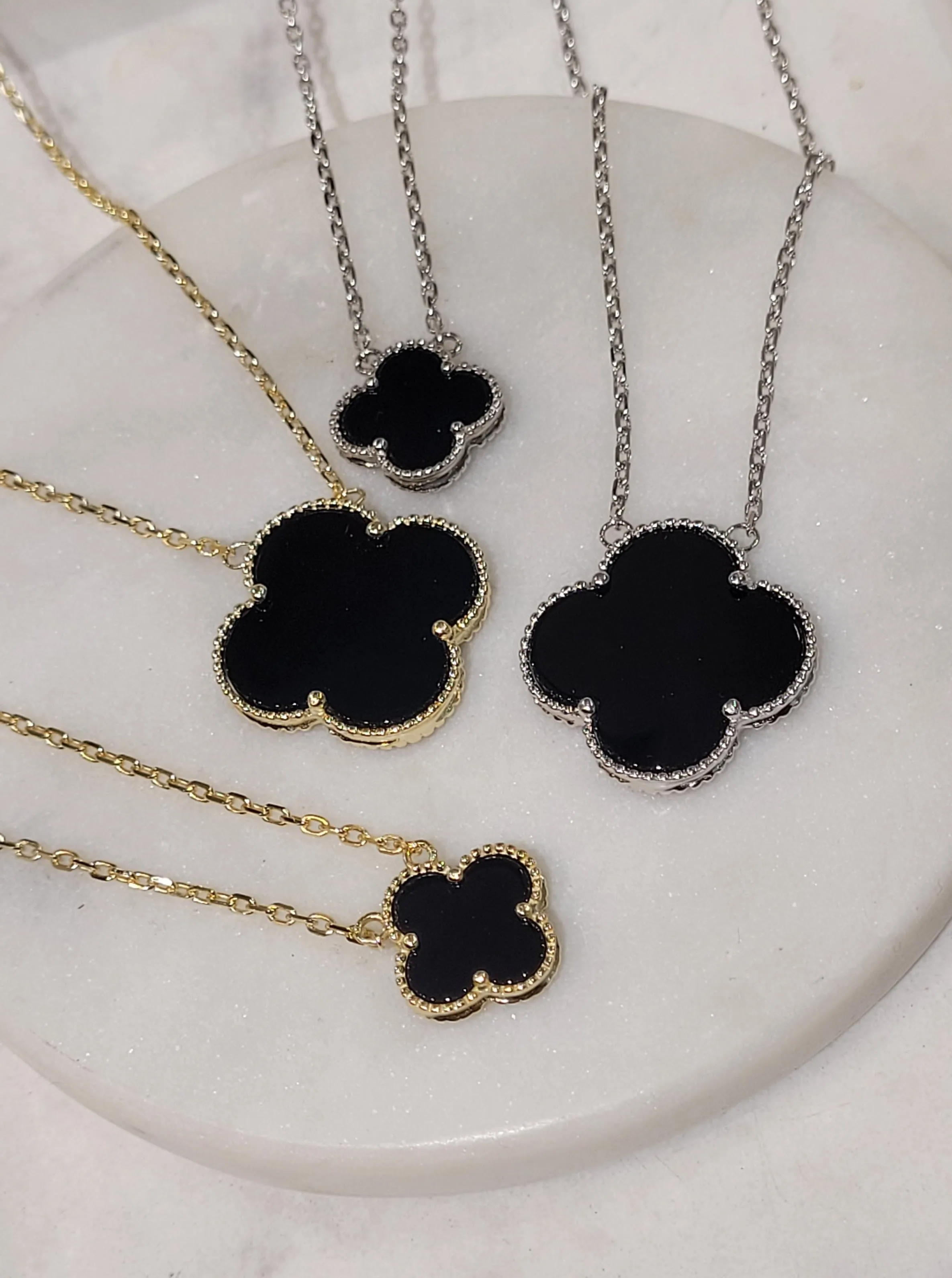 Large Black Onyx Clover necklace