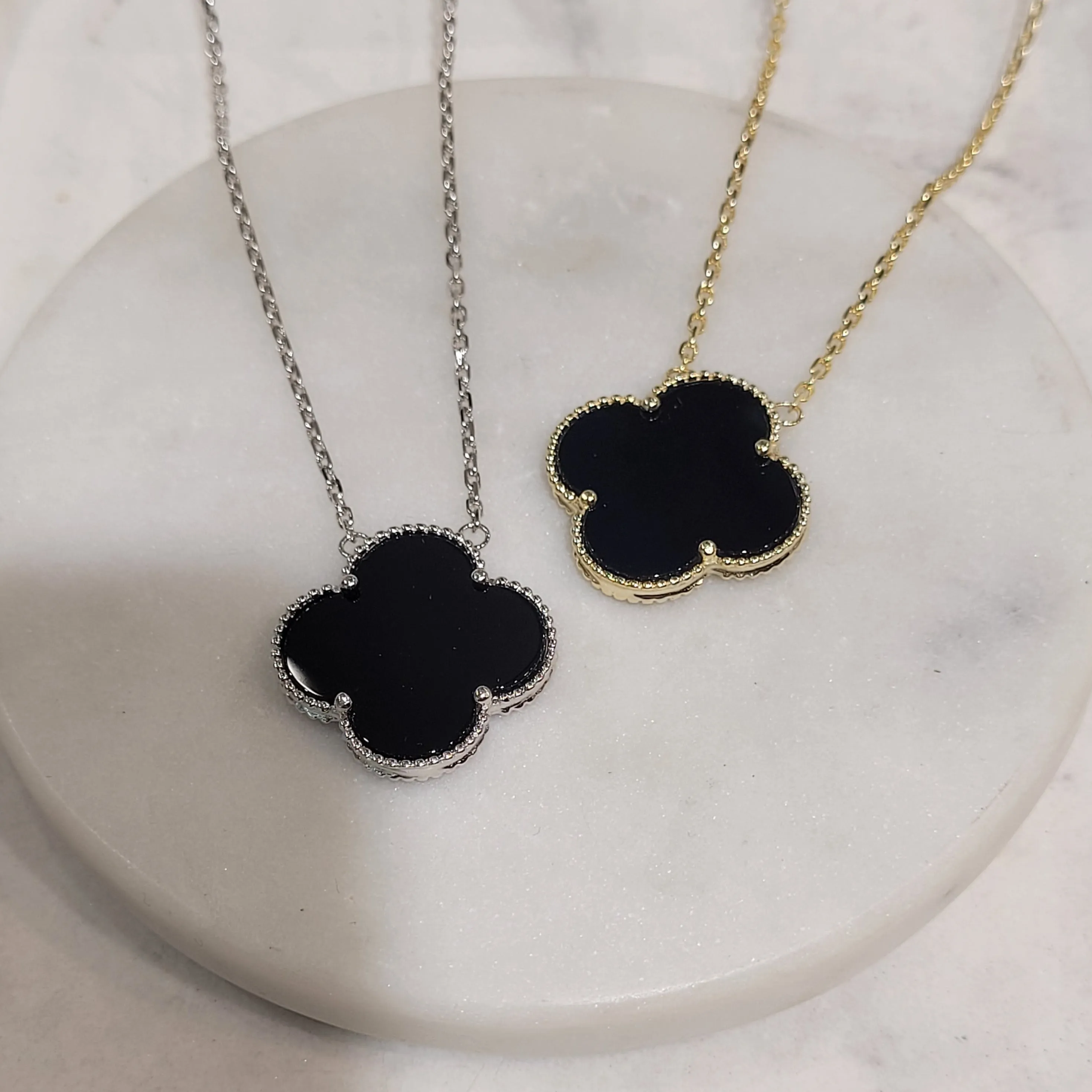 Large Black Onyx Clover necklace