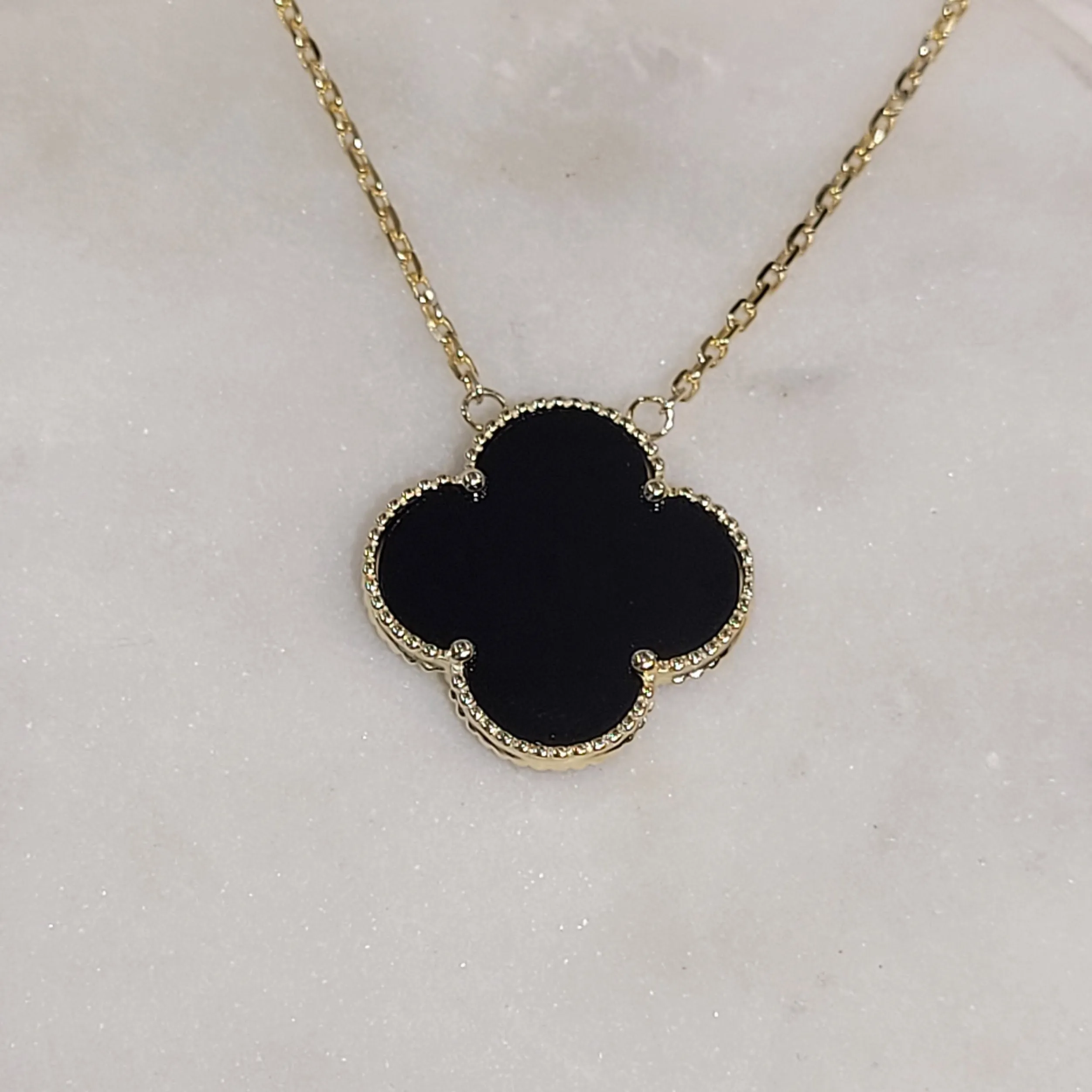 Large Black Onyx Clover necklace