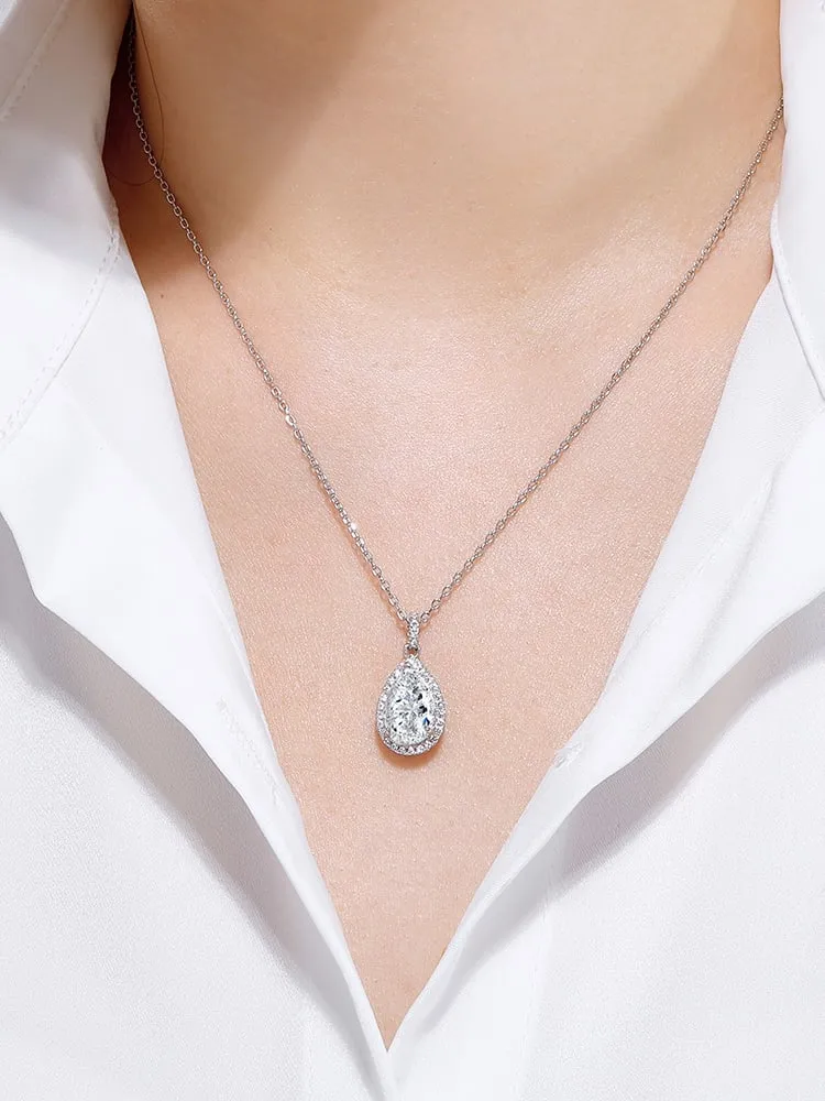 Large Pear Necklace .925 Sterling Silver Hypoallergenic Dainty Chain Zircon Statement Pendant