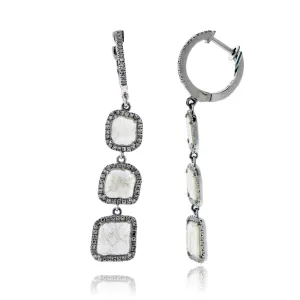 Layered Diamond Slice with Halo Drop Style Earrings