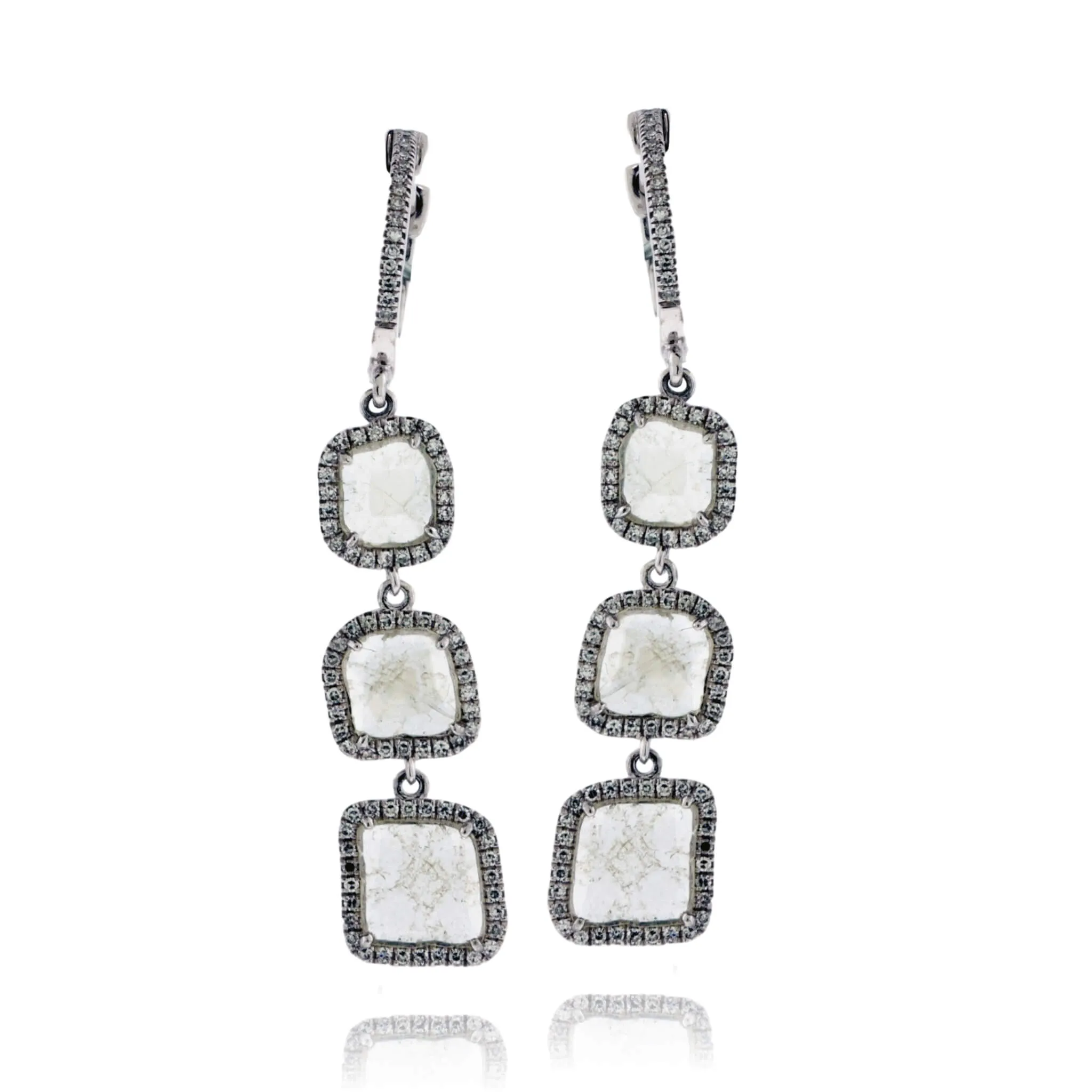 Layered Diamond Slice with Halo Drop Style Earrings