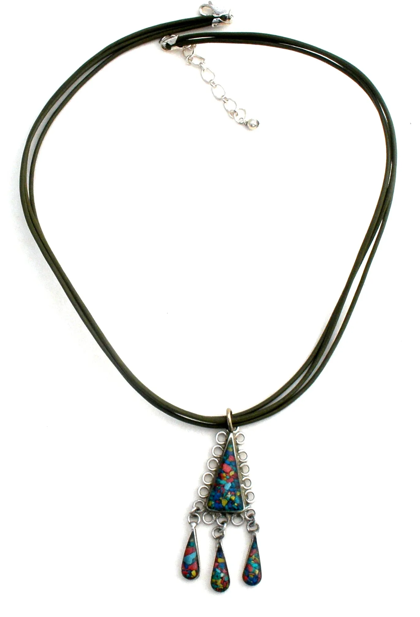 Leather Cord Necklace With Faux Opal Pendant 925