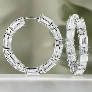 Lexy 12 Carats Lab Grown Round & Emerald Cut Diamond Inside Out Hoop Earrings in 14k White Gold