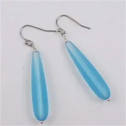 Light Turquoise Sea Glass Teardrop Earrings