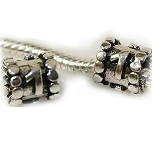 Lucky Number 1 Charm Beads Compatible with European Snake Chain Charm Bracelet