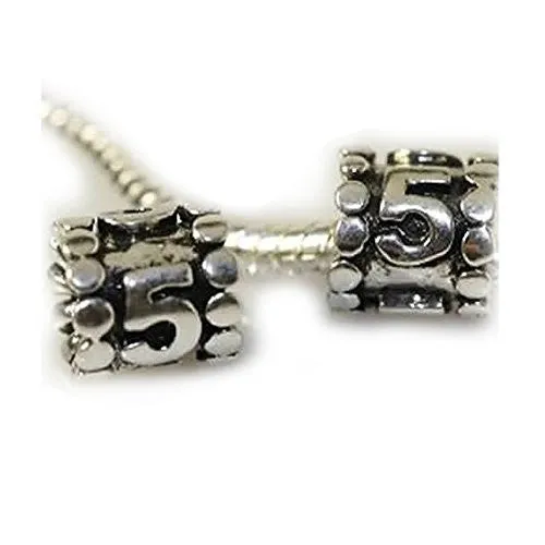 Lucky Number 5 Charm Beads Compatible with European Snake Chain Charm Bracelet