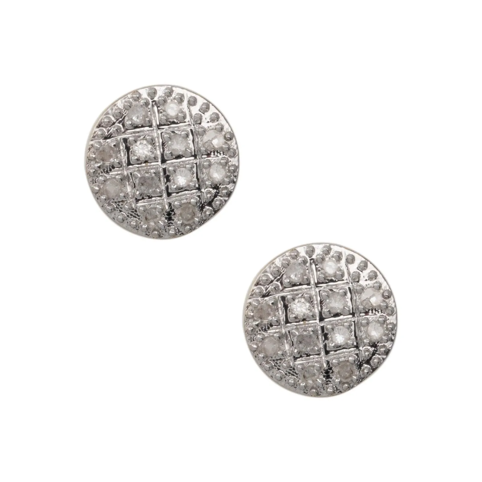 Men's Bead Framed Round Cluster Diamond Stud Earrings 0.09ct 10K Yellow Gold