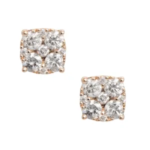 Men's Cluster Diamond Stud Earrings 1.01ct 14K Rose Gold