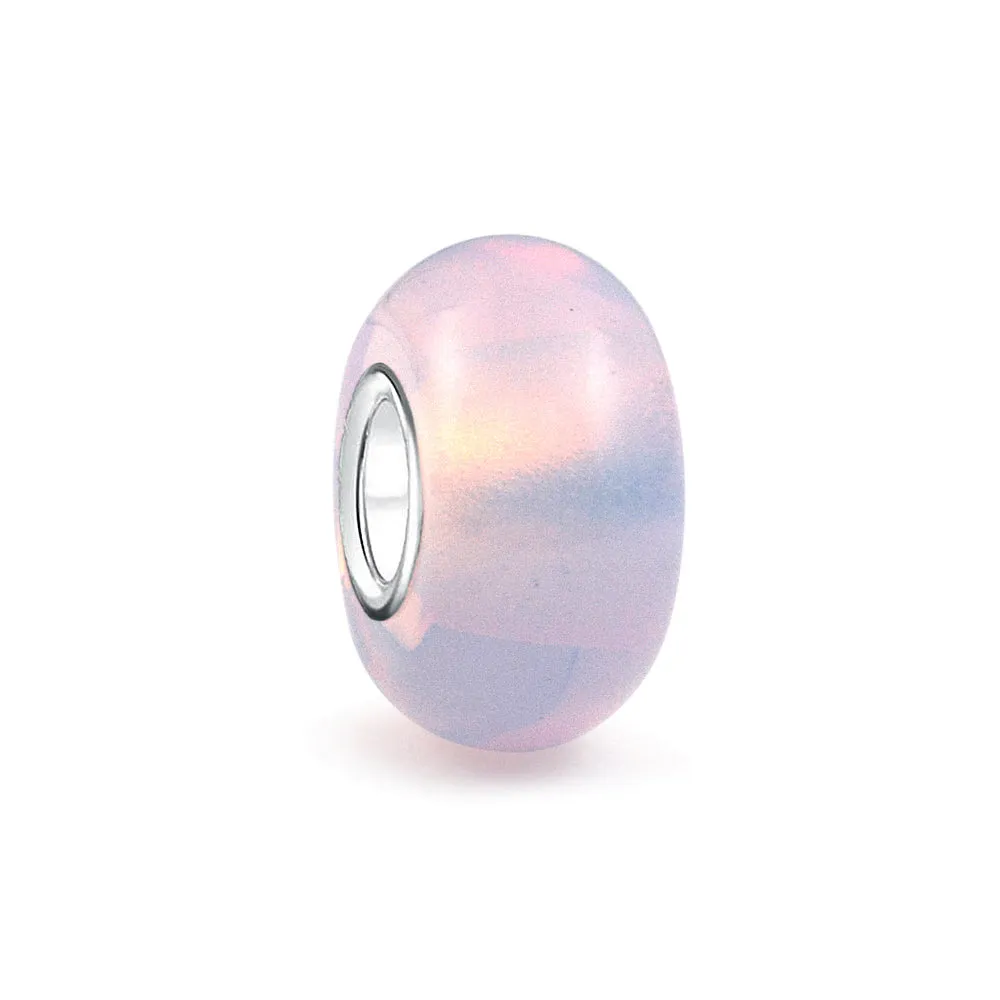 Milky Pink Opaque Murano Glass Charm Bead with Sterling Silver Core for Bracelets