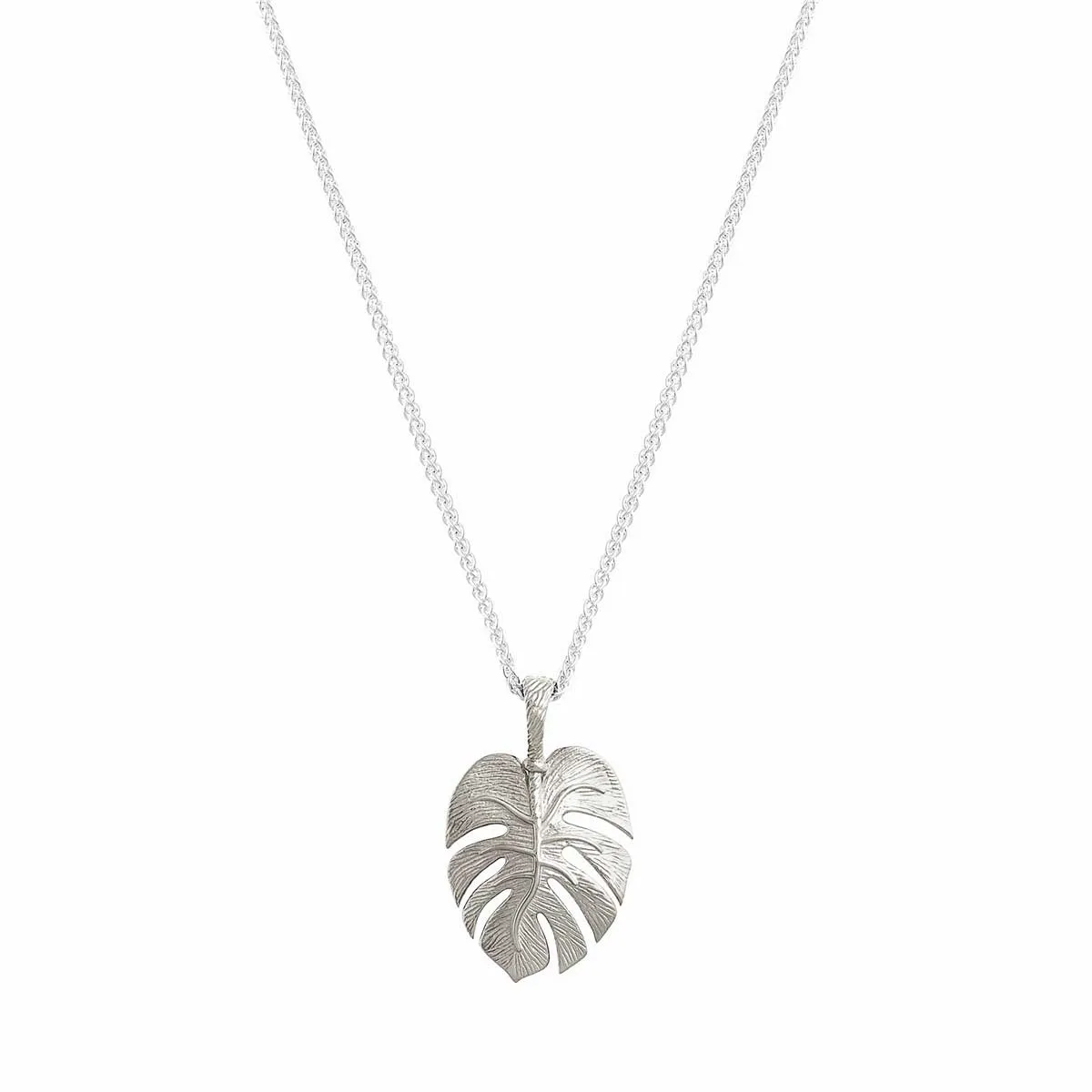 Monstera Palm Leaf Silver Necklace