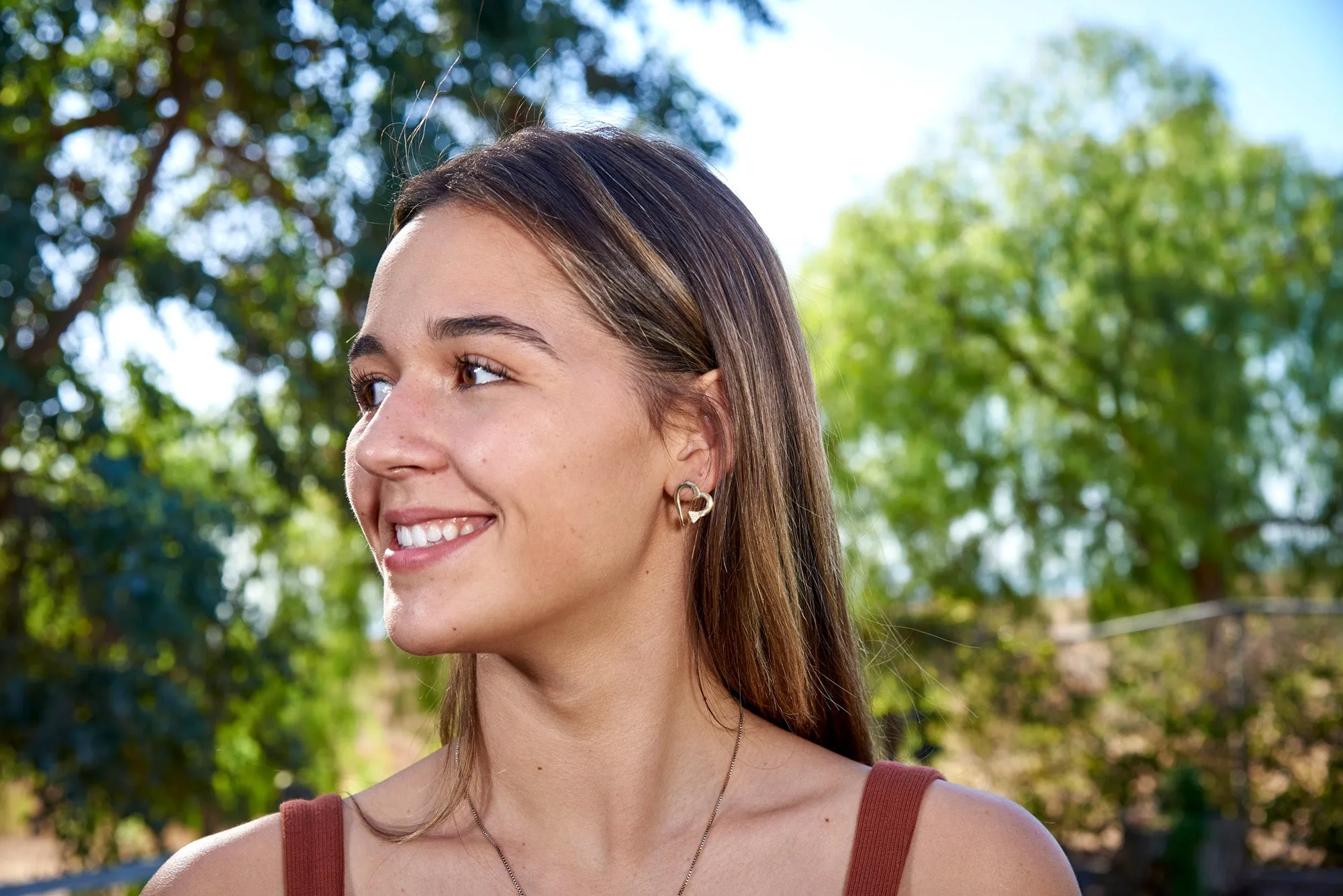 Nail Heart Earrings - Post, 14k Gold